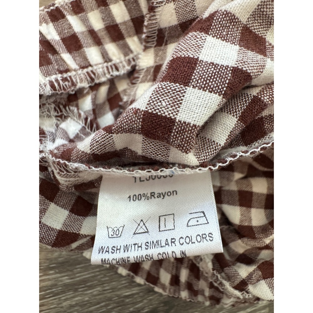 Anrabess Womens Gingham Shorts Set 2 Red Brown Checkered Rayon Small - Picture 4 of 9